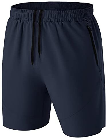 Herren Sport Shorts Kurze Hose Schnell Trocknend Sporthose Leicht mit Reißverschlusstasche(Marine,EU-5XL/US-4XL)