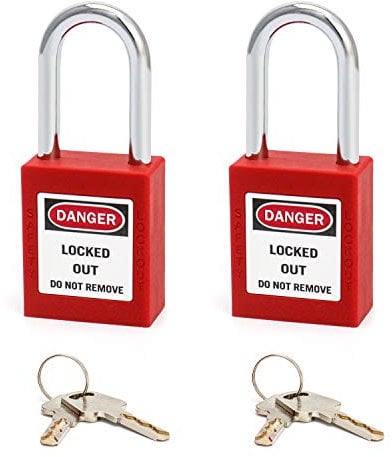 QWORK® Lockout Vorhängeschloss, 2Stk Vorhängeschlösser mit 4 Schlüssel, Rot, 38mm