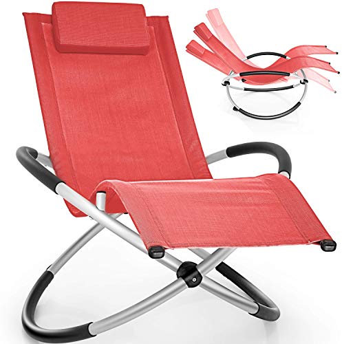 tillvex Tumbona Plegable para Playa, Jardín | Silla Mecedora para Terraza - Reclinable y Regulable | Soporta hasta 180 kg | Impermeable (Rojo)