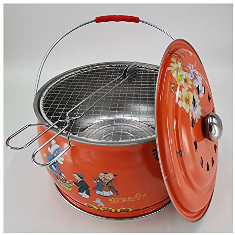 barbecue portatile 12.2 pollici a forma rotonda a forma di carbone griglia braciere con manico e modello di colore vibrante cortile da campeggio all'aperto cortile da picnic arrosto di carne casa barb