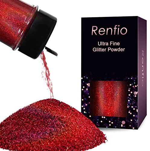 Renfio Holographic Ultra Fine Glitter Powder Metallic Resin Glitter 2.11 Oz (60g) PET Flakes Crafts Sequins 1/128 0.008 0.2mm Epoxy Chips Flakes for Tumblers Slime - Laser Wine Red