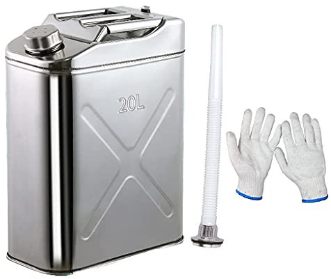 XBSXP Bidon d'essence Portable en Acier Inoxydable 304, bidon d'essence en métal de Grande capacité, bidon en métal avec réservoir d'essence à Tube de Guidage d'huile, 20L