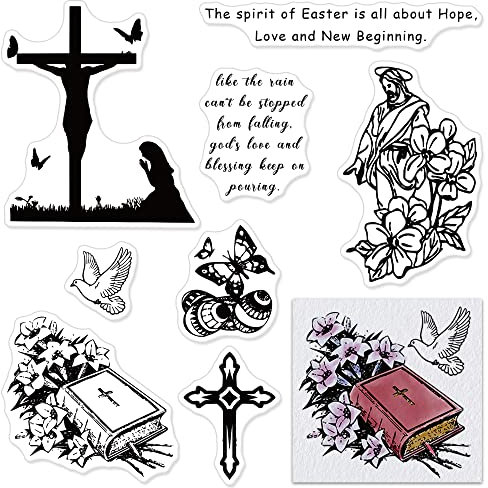 Osterstempel mit Jesus-Kreuz, transparente Stempel für Kartengestaltung, Papierhandwerk, Osterwörter, christliche Bibel, transparente Gummistempel für Osterkarten, Dekoration und DIY Scrapbooking