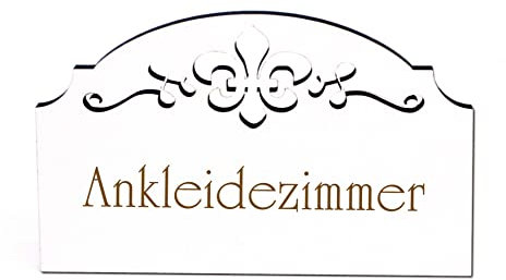 Ankleidezimmer Schild Holz graviert Ornamente selbstklebend Ankleide Umkleide Dekoschild 15,5 x 9,5 cm
