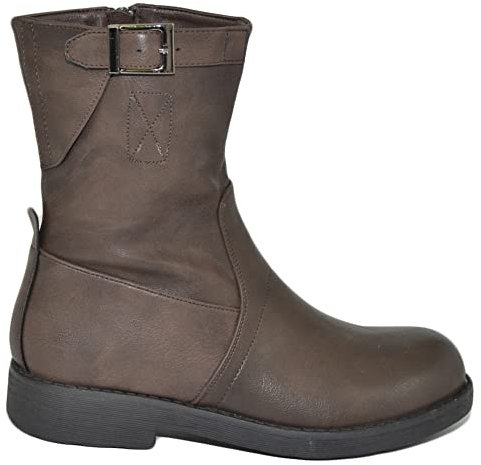 Malu Shoes Stivaletto biker donna corto linea basic testa di moro zip fondo gomma comfort comodo fibbia moda casual (40 EU)