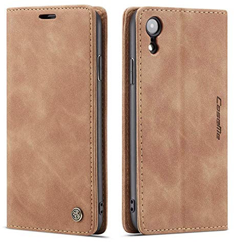 Ququcheng123 Ququcheng Schutzhülle kompatibel mit iPhone XR, Schutzhülle aus Leder, mit Magnetverschluss, Braun