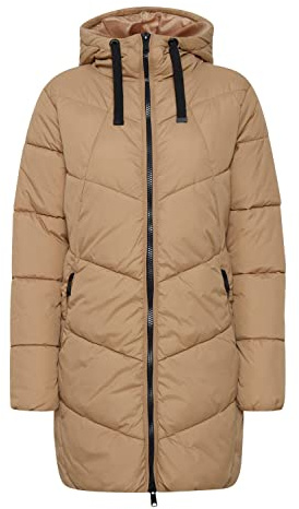b.young BYBOMINA Damen Steppmantel Wintermantel Winterjacke Kontrastkordeln Lang mit Reißverschlusstaschen, Größe:40, Farbe:Tannin (171320)