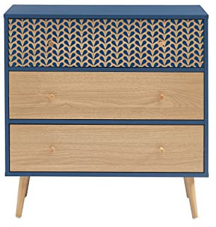BAÏTA - Kommode Kapuzinerkresse, Petrol und Eicheneffekt, 78 cm