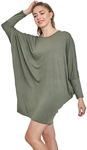 Van Der Rich ® - Tunika Kleid Langarm Oversize Einheitsgröße - Damen (Khaki, One Size)