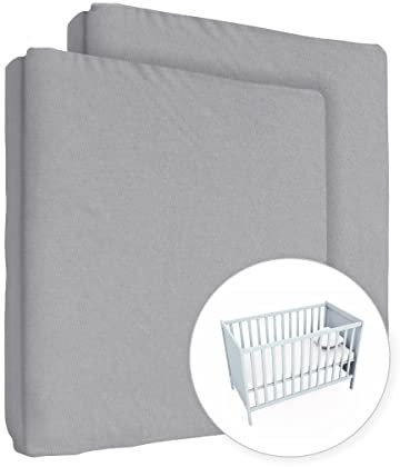 2X Jersey 100% Baumwolle Spannbettlaken für 100x50cm Baby Mini Kinderbett Matratze (Grau)