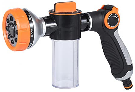 LINZI Multifunctional Foam Water Spray Gun 8 Adjustable Patterns Garden Hose Spray Nozzle Soap Dispenser for Car Washing, Lawn Plant Flower Watering, Pet Washing