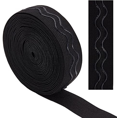 GORGECRAFT 10 Yards Black Non-slip Silicone Elastic Gripper Band 1 25mm Webbing Soft Tape Waved Rubbers Belt Stretchy Wavy Band Ribbon Roll for Garment Wig Bike Shorts Project Underwear Accessories