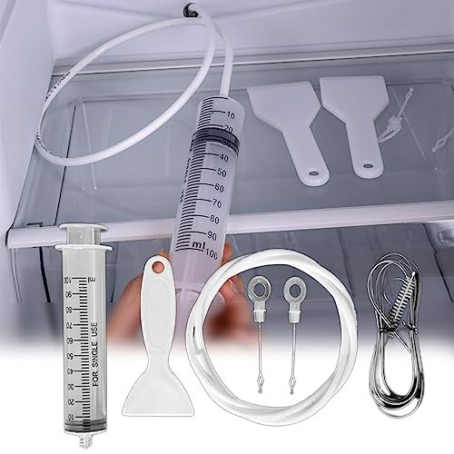 6 Kit Pulizia Frigorifero, Spazzolas Frigorifer 1.5m + Siringa da 100 ml + Tubo Pulizia Frigorifero + Raschietto Frigorifero Antighiaccio + 2 Insertis di Foro di Scarico, Kit Pulisci Tubi Frigorifero