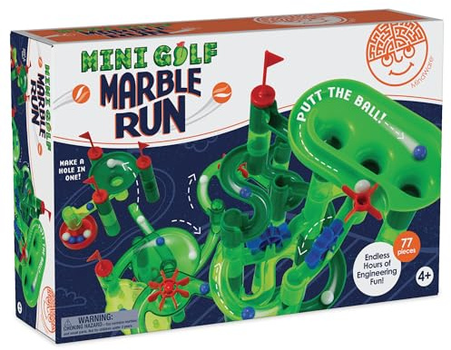 MindWare Kugelbahn Minigolf, Bauspielzeug für Kinder im Alter von 4–8 Jahren, einzigartige Wendung auf klassischer Kugelbahn für Kinder im Alter von 4–8 Jahren, Marmor-Labyrinth enthält 75