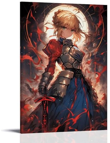 Poster Saber Fate Waifu, elegantes Poster, Wandkunst-Poster, Geschenk für Freunde, Schlafzimmer, Wohnzimmer, Dekoration, modernes ästhetisches Poster, dekorative Malerei, Leinwand, Wandposter und