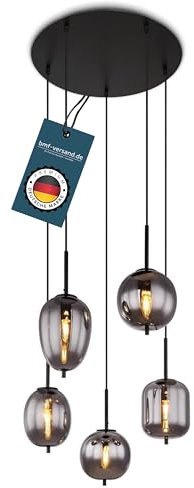 bmf-versand® Rauchglas Hängelampe Esstisch 4-Flammig aus Glas - Moderne Pendelleuchte esstisch Schwarz als Esszimmerlampe Wohnzimmerlampe Schlafzimmerlampe hängend - Hängeleuchte Deckenleuchte