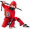 Udekit Costume de Ninja Rouge avec Capuche, Pantalon, Rubans et épée jouet pour Enfants, Fête Cosplay Halloween pour 4 à 6