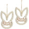 Osterhase aus Holz & Plüsch zum Aufhängen für Innen in weiß Fensterdeko Hase 2er Set mit Schnur als Osterdeko Frühlingsdeko Deko Holzhänger Boho Fensterschmuck hängend zu Ostern 17 x 24 cm