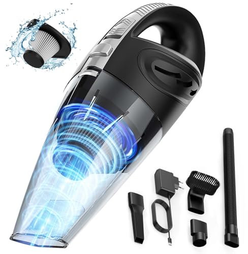 Aspirateur à Main, 120W Portable Mini Aspirateur Voiture sans Fil, Multifonctionnel Aspirateur Voiture Puissant avec Filtre Lavable HEPA pour Canapé Maison Voiture Bureau Table