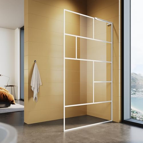 SUNXURY Paroi de douche 120 x 200 cm - En verre nano ESG 6 mm - Motif Walk in - Blanc - Design maille