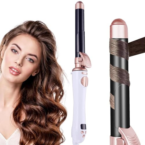 XINYUNXIN Curling Iron with Long Wand, Rotating Automatic Curling Iron, 13-Speed Temperature Adjustable, 30 Seconds Instant Heating, 1H Automatic Shut-Off, Anti-Scald, 110-240V Dual Voltage (D)