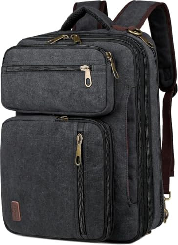Baosha Umwandelbar Aktentasche Rucksack Canvas Hybrid 15.6 Zoll Laptoptasche Herren Business Umhängetasche Mehrzweck Arbeitastasche Reisen Rucksack Schultertasche für Männer BC-04 (Schwarz)