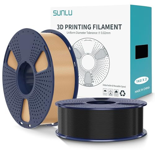 SUNLU PLA+2.0 Filament 1.75mm 2KG, Upgrade PLA Plus 3D Drucker Filament, Stärker und robuster, High Speed PLA+ Filament, Maßgenauigkeit +/-0.02mm, 1KG Spule, 2KG in Total, Schwarz+Holzfarbe