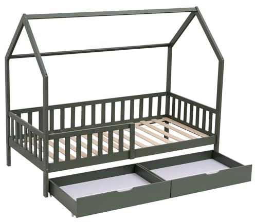 Happy Garden Hüttenbett für Kinder 190x90cm grün mit Schubladen Marceau