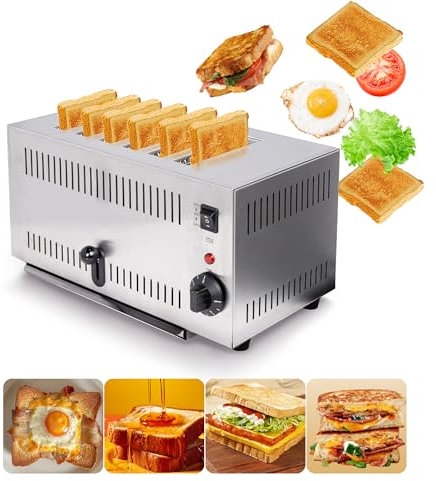 HAKKA 6 Slice Toaster Commercial Stainless Steel Toaster,Five Speed Adjustable Toaster/2500W,Pop-Up Toasters,Extra Wide Slots,Hamburger Bread Toaster With Removable Crumb Tray