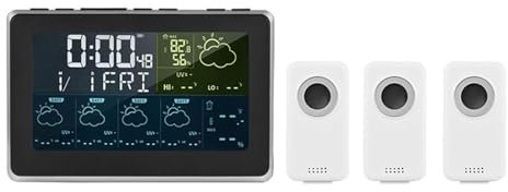 WESLNN Tuya WiFi Station Météo Écran Couleur APP Contrôle Intérieur Extérieur Thermomètre Hygromètre 5 Jours Prévisions Météo 3 Réveils(3 Sensor)