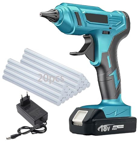 Heißklebepistole, 200W Heißklebepistole Akku Kompatibel mit Makita 18V Akku, Klebepistole mit 10x 11mm Klebestick, Schnelles Aufheizen, Heißklebepistole Kabellos für DIY, Basteln, Haus (mit 3.0Ah)