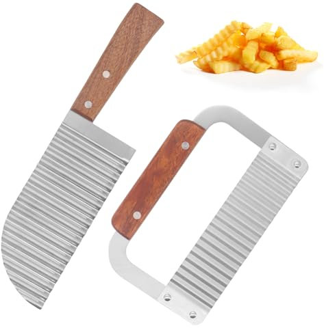 Beowanzk 2 Pcs Crinkle Cutter, Stainless Steel Potato Chipper, Crinkle Cutter Knife for Fruits, Vegetables, Potatoes