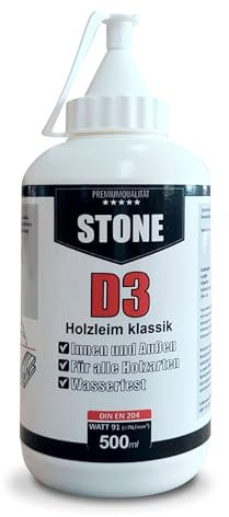 STONE D3 Holzleim Klassik, 100 ml, Wasserfest, DIN EN 204, Für alle Holzarten