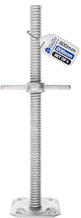 GeZu Impex Scaffold Base Jack 800 x 38 mm Hot Dip Galvanised Set of 4 Height Adjustable Base Leveling Screw Jack