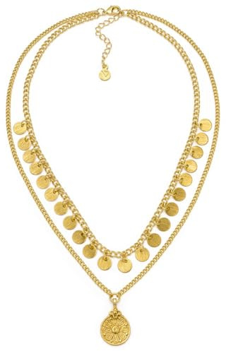 VLNET | Collana Vestopazzo 2 fili in ottone riciclato | pendenti monete | Lunghezza collana 44 + 6,5 cm. | Lavorazione artigianale