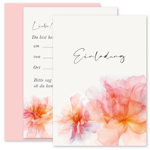 10x Einladungskarten mit Umschlägen Blumen Aquarell Pfingstrose Floral Rosa Geburtstag Hochzeit Party Einladung 10x15 cm Erwachsene Sommerparty
