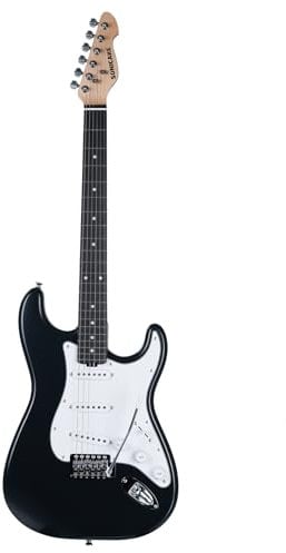SONICAKE Chitarra Elettrica 39 Full-Size con Pickup Classici SSS, Corpo Leggero, Ponte Tremolo, Tasti Arrotondati e Truss Rod Regolabile QGT-10 (Nero)