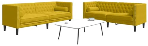 HETFTJN 2-TLG. Chesterfield-Sofa-Set Gelb Samt mit Nackenrollen 174 x 74,5 x 70,5 cm Retro-Design Schlafsofa-Lounge für Wohnzimmer Büro Balkon