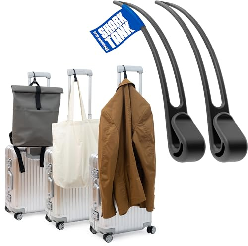 Stowey Travel Hook – Kofferhaken für Jacke, Tasche und mehr (2 Stk) Schwarz | Gepäckhaken für jede Koffer Marke, Reise Haken halten 10kg, Business Reise Gadgets Männer & Nützliche Reisegadgets Frau