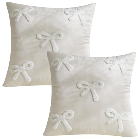 Yarteim Kissenbezug 45x45 cm 2er Set, Schleife Deko Plüsch Kissenbezüge Modern Dekokissen Kissenhülle Zierkissenbezüge Deko Aesthetic Sofakissen für Schlafzimmer Wohnzimmer Deko (Beige)