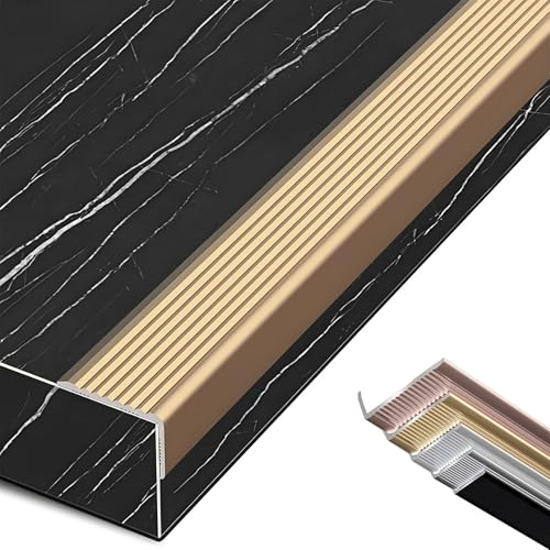 Profilé de nez de marche en aluminium en forme de L, séparateur de sol antidérapant for carrelage/bois/stratifié(Titanium,W5cm)