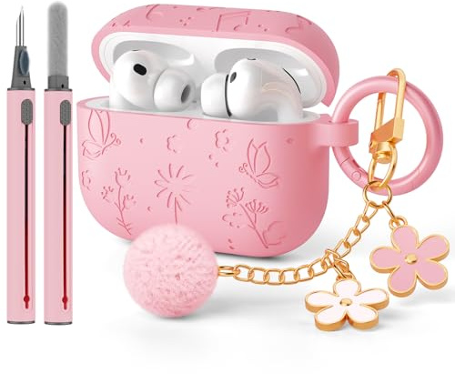 Mocarheri Silikon Hülle Schutzhülle Kompatibel mit AirPods Pro 3 (2025), Silikon Stoßfeste Weiches Schutzhülle für Airpods Pro 3 mit Reinigungsstift, Front-LED Sichtbar (Rosa)
