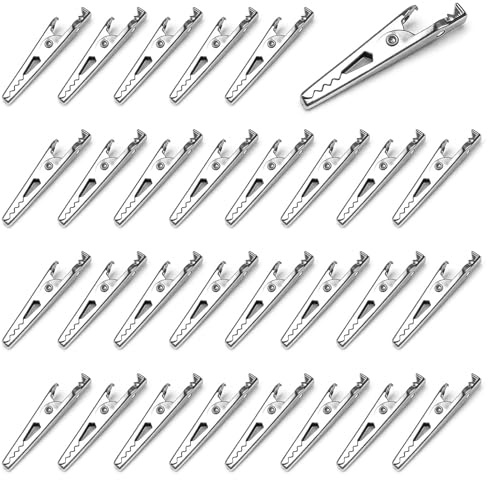 30PCS Crocodile Clips Electrical, 3.5CM Small Silver Alligator Clips | Spring Loaded Wire Clamps for Laboratory Testing, Circuit Projects and DIY Crafts Applications