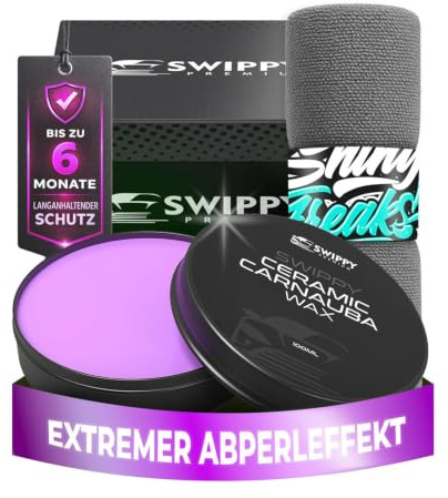 Swippy Ceramic Carnauba Wax 100ml + Mikrofasertuch – 2-teilig | Carnaubawachs mit keramischem Schutz und Edgeless Towel für Wachsabtrag und sauberes Lackfinish