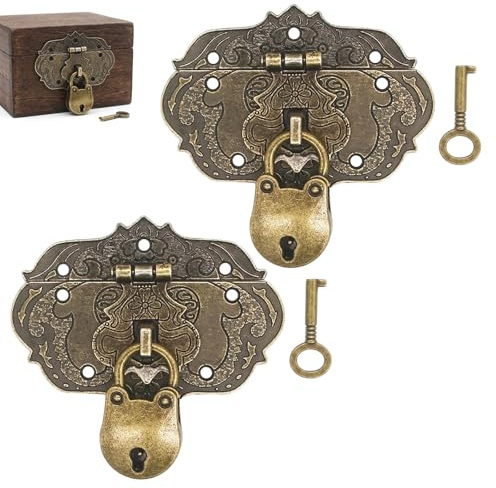 Haspe, 2 Stück Metall Mini Schlösser Vintage Design, Für Antike Holztruhen Schmuckkästchen Weinschränke Werkzeugkästen, Dekorative Sicherheitsverschlüsse Mit Schlüssel
