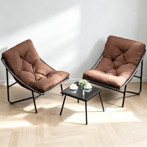 Balkonmöbel Set 3 Teilig, Gartenmöbel Set, Terrassenmöbel mit 2 Stühlen, Tisch & Sitzkissen,Balkon Set 2 Personen,Beistelltisch gehärtetes Glas, kleine balkonmöbel für Hof Garten Terrasse (Braun)