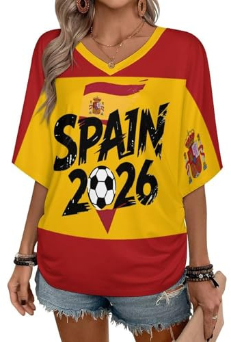 Camiseta España Mundial 2026 Camisetas Manga Corta Mujer Aficionados Al Fútbol Casual Camiseta Española Futbol Transpirable Verano Camisetas Basica Bandera De Regalos Cotidiano Negro L