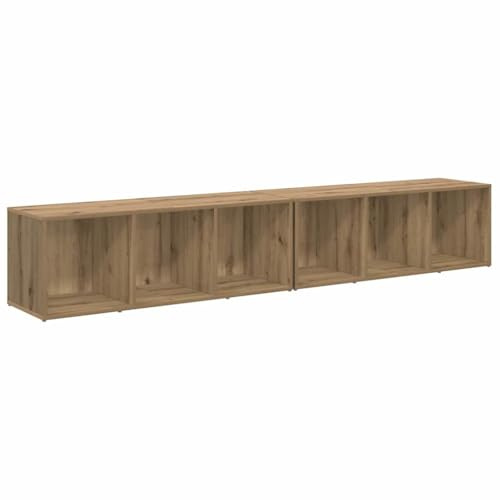 KTHLBRH Wall Mounted TV Cabinet Set 2 Pcs Artisan Oak 107cm | Solid Reclaim Wood Surface, Hinge Doors, Board Shelves, Engineered Wood Back Panel, Modern Living Room