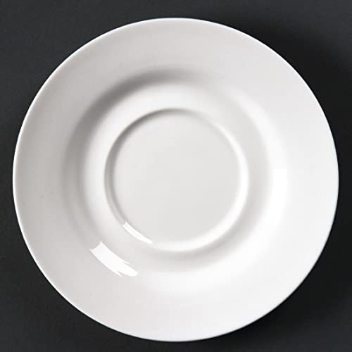 Olympia Lumina Porcelain Round Saucers 156mm, White, Pack of 6 | Fits 12oz cups securely to prevent spills, with a durable vitrified glaze that resists heat and scratches in busy cafes.