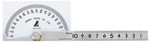 Shinwa 62928 Sokutei Winkelmesser, 55 x 94 mm, Vierkantstab, 10 cm, mit Graduierung, silber